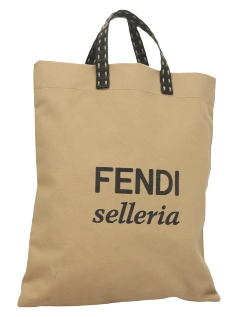 Fendi Celeria Hand Bag Canvas Beige Auth Hk2789